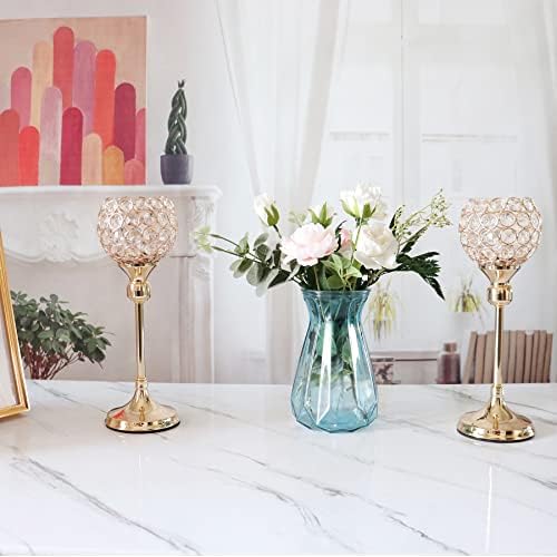 Vidisan Gold Crystal Tealight Candle Holders, Set of 2,Pillar Candle Holders Table Centerpieces for, Wedding, Home Decor,Party Housewarming Gift Quick Pick Grocers