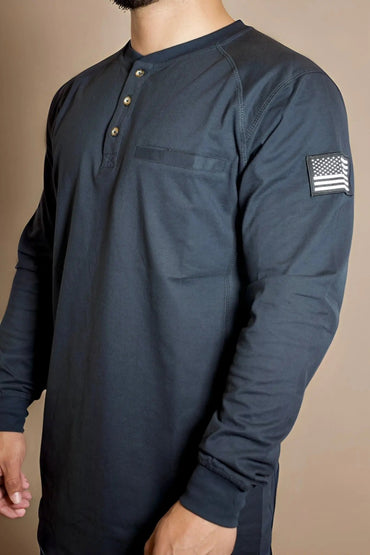 FR 3-Button Henley Shirt - Black Static FR