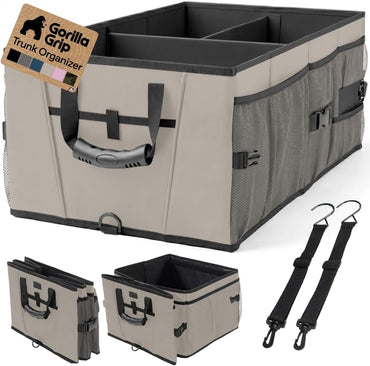 GORILLA GRIP Trunk Organizer for SUV and Cars, Large Capacity Collapsible Car Trunk Storage Organizer, Heavy Duty Car Accessories, Gifts for Mom and Dad, Slip & Water Resistant Multi Compartment Quick Pick Grocers