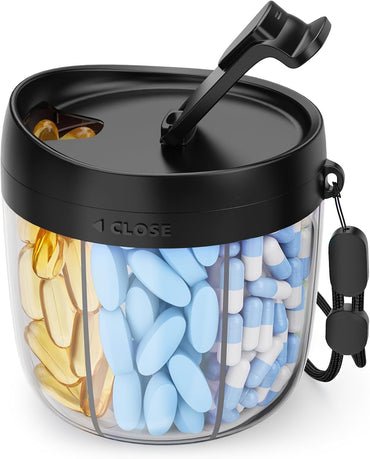AMOOS Cute Pill Dispenser with 7 Large Compartments, Portable Pill Bottle Organizer with Wide Opening for Easy Use, Anti-Mix Pill Organizer for Travel, BPA-Free Pill Container Quick Pick Grocers