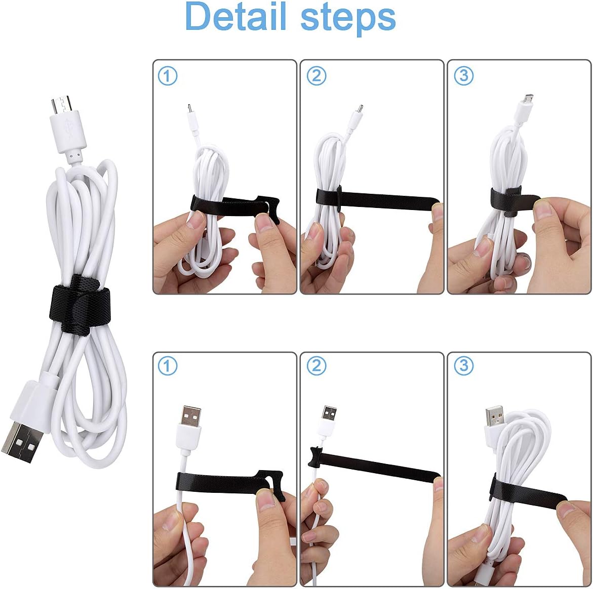 Nettbe Reusable Cable Ties, Adjustable Cord Straps Wire Organizer Cord Wrap and Hook Loop Cable Management Quick Pick Grocers