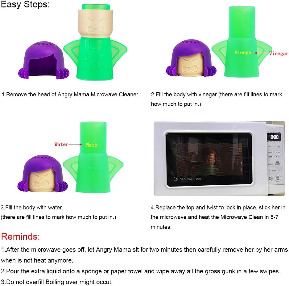 Angry Mom Microwave Cleaner, Mad Mama Microwave Steam Cleaner, Just Add Vinegar and Water, Easily Cleans the Crud in Minutes Quick Pick Grocers