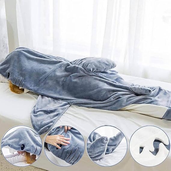 inkArts Shark Blanket Hoodie Onesie for Adult & Kid, Wearable Shark Sleeping Bag, Soft Cozy Onesie Costume Quick Pick Grocers