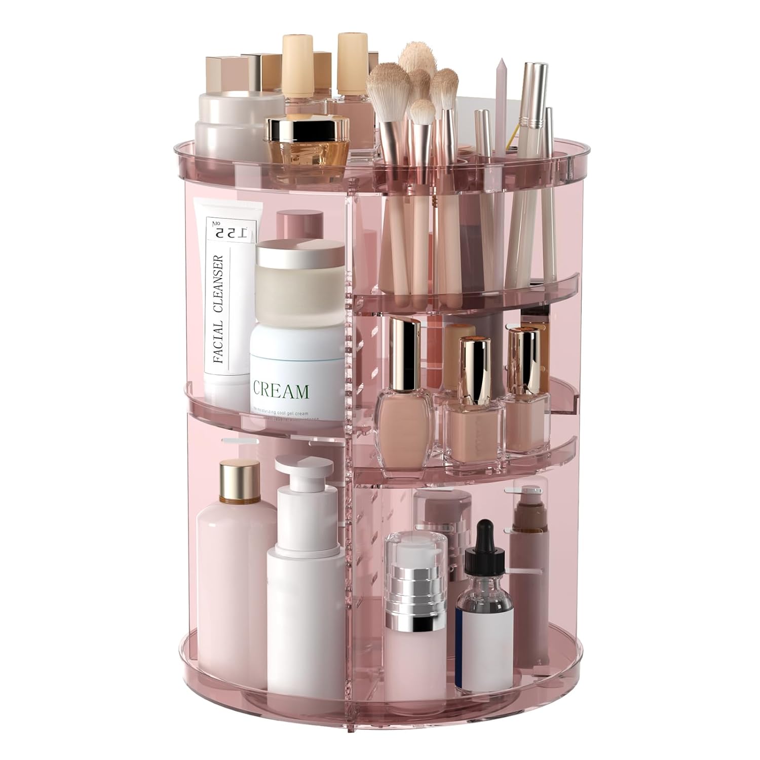 Rotating Makeup Organizer, DIY 8 Adjustable Layers Spinning Skincare Storage, Cosmetic Display Case with Brush Holder and Perfume Tray, Multi-Function Vanity Bathroom Countertop Organizer Clear Quick Pick Grocers