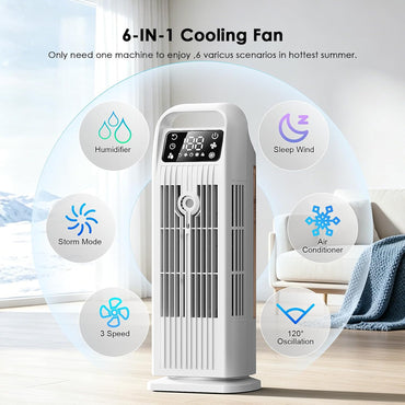 Portable Air Conditioners, 4 IN 1 Evaporative Air Cooler, 1200ML Water Tank, 3 Speeds & Storm Mode & Mist Spray, 120° Auto Oscillation, 12H Timer, Quiet Tower Cooling Fan for Room, Bedroom - White Quick Pick Grocers