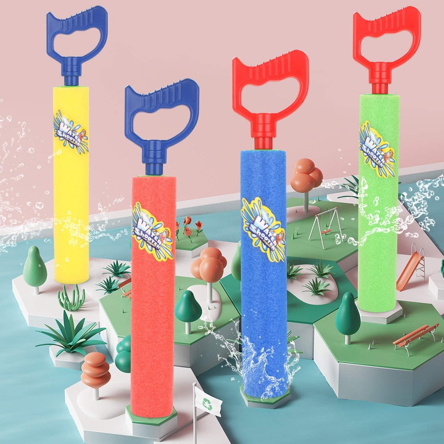 Fun-Here Water Guns Shooter 6 Pack, Super Foam Soakers Blaster Squirt Guns, Pool Noodles Toy with Plastic Handle Summer Swimming Beach Garden Fighting Game,Outdoor Toys for Kids Boys Girls Adults Quick Pick Grocers