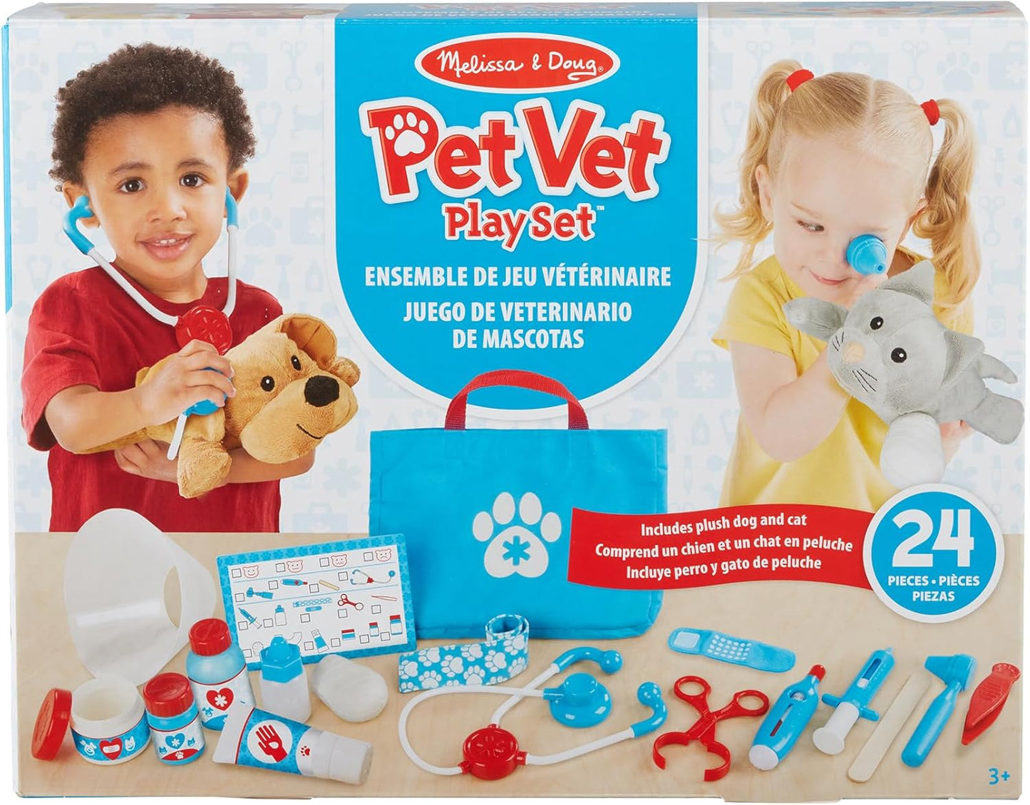 Examine and Treat Pet Vet Play Set, 24-Piece Animal Doctor Playset with Dog & Cat Plushies, Pet Doctor Kit & Accessories, Preschool Toys for Girls & Boys Ages 3+ Quick Pick Grocers