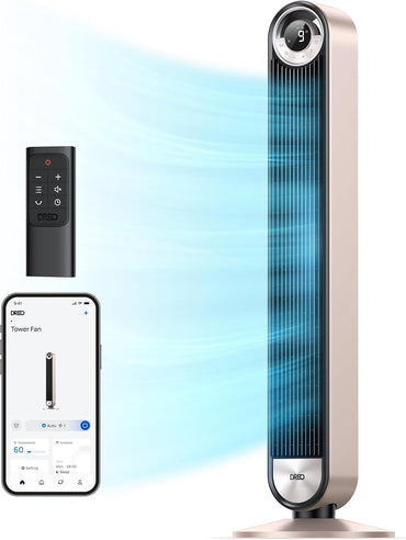 DREO Tower Fan for Bedroom, 90° Oscillating Standing Fan with 28ft/s Velocity, 20dB Quiet for Sleep, DC Motor, 9 Speeds, 4 Modes, 12H Timer, Voice & APP & Remote Control, Starlight Quick Pick Grocers