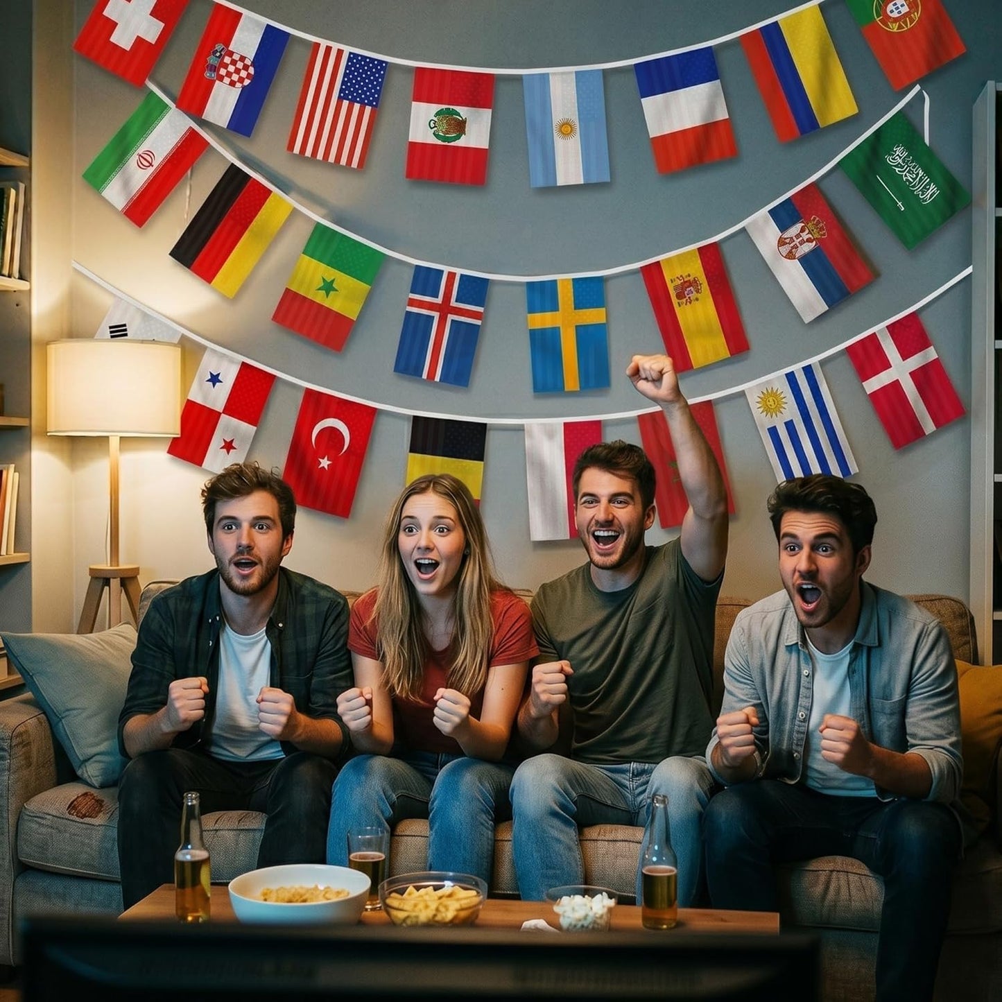 2026 World Cup Flag Bunting String, Double-Sided Polyester Rope 15m - Soccer tournament Bunting Banner for Party Decorations for Tournaments, Garden Streets & Pub Bar Quick Pick Grocers