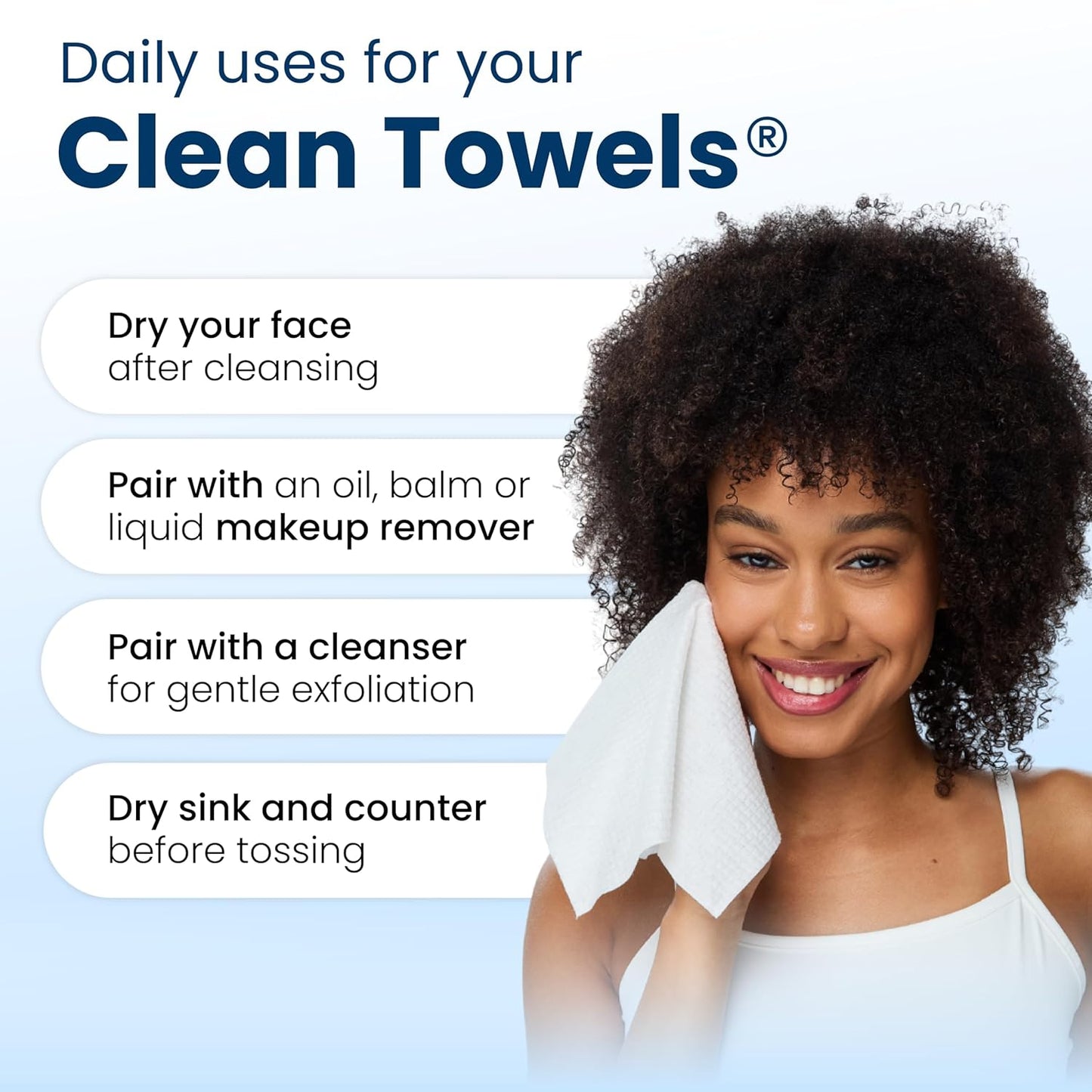 Clean Skin Club Clean Towels XL®, 100% USDA Biobased Face Towel, Disposable Face Towelette, Eczema Association Accepted, Makeup Remover Dry Wipes, Ultra Soft Quick Pick Grocers