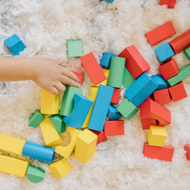 Melissa & Doug Wooden Building Blocks, 100-Piece Set of Sorting & Stacking Toys in 4 Colors and 9 Shapes, Classic Toddler Toys for Girls & Boys Ages 2+ - FSC Certified Quick Pick Grocers