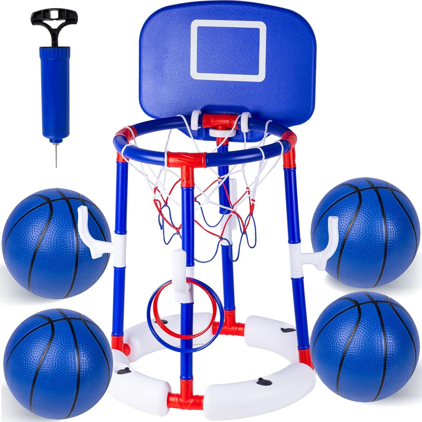 2-in-1 Poor Toy Basketball & Ring Toss Game with 4 Balls, 6 Rings&Pump, Summer Pool Toys Outdoor Water Fun Family Party for Age 3-12 Quick Pick Grocers