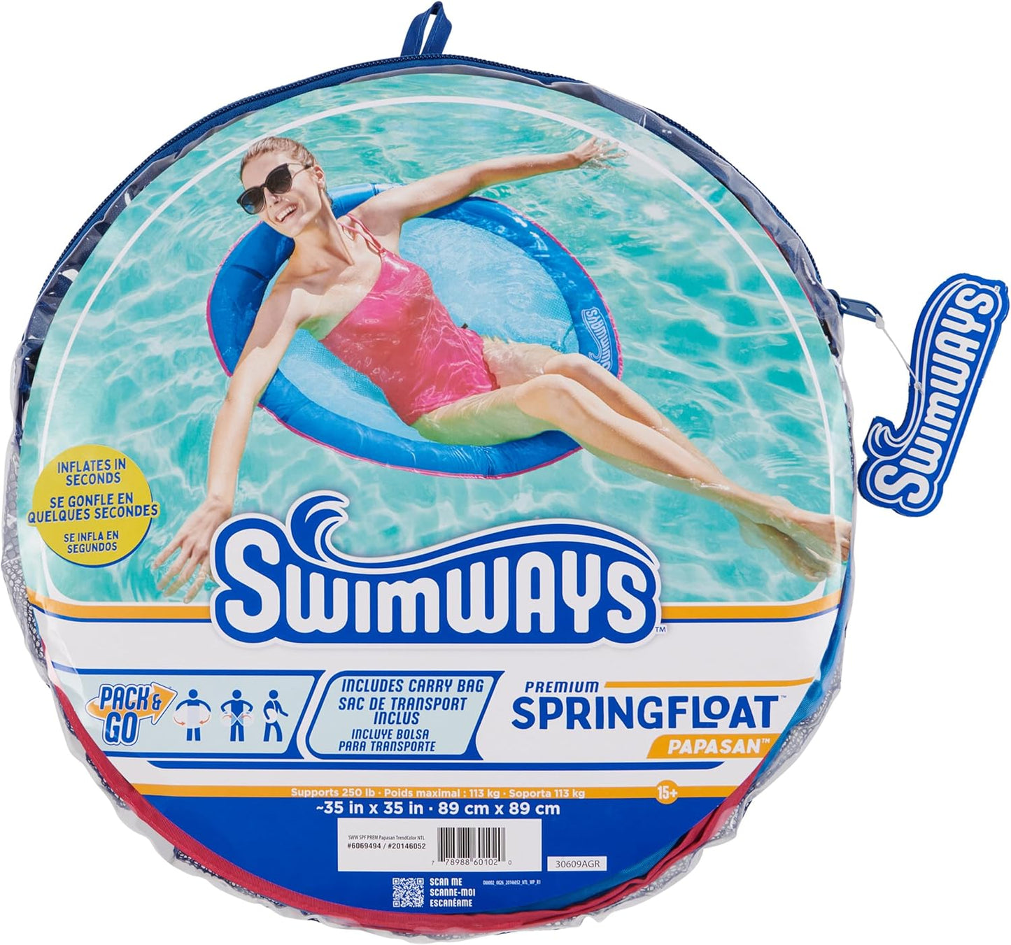 SwimWays Spring Float Premium Papasan Pool Lounger, Inflatable Pool Floats Adult with Fast Inflation for Ages 15 & Up Quick Pick Grocers