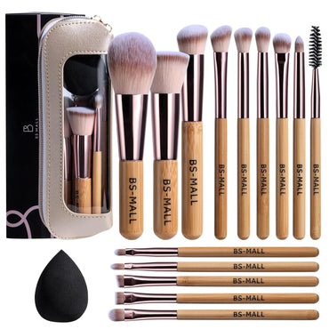 Travel Makeup Brush Set BS-MALL14 PCS Professional Makeup Brushes with Case & Sponge for Foundation, Concealer, Powder, Blush & Eyeshadow, Soft Synthetic Brush Kit for Women, Beginners & Travelers Quick Pick Grocers
