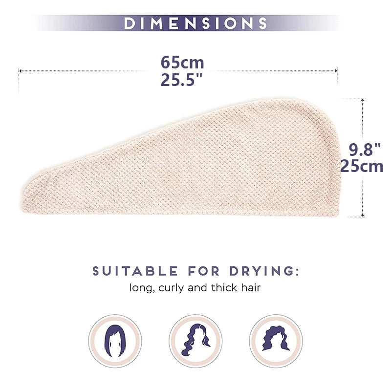 Solid color hair towel Textured dry hair cap 9.8 "X 25.5" absorbent hair towel wrap for button-down women Econic Blanks
