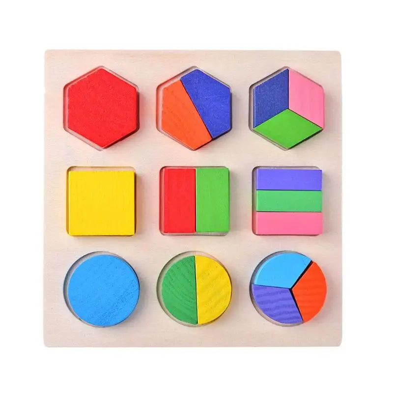 Wooden Geometric Shapes Montessori Puzzle Sorting Math Bricks Preschool Learning Educational Game Baby Toddler Toys for Children Quick Pick Grocers