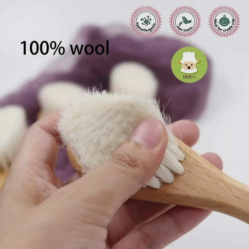 Hot Sales Safety Good Quality Natural Wool beech Wooden Comb Kids Baby Hair Brush Purest Peak