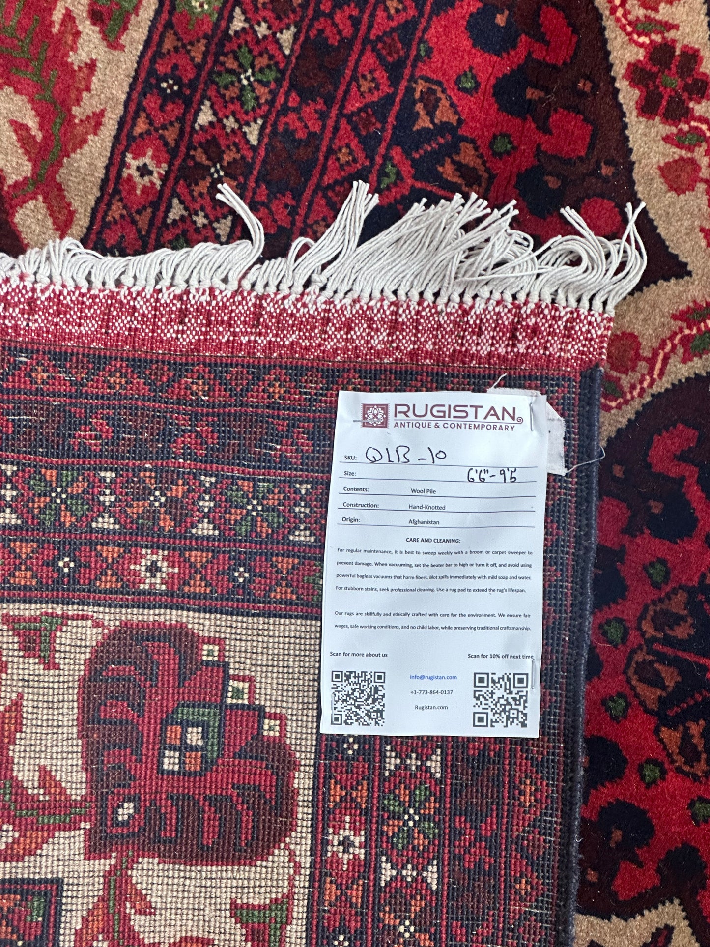 Hand-Knotted Afghani Heart Shape Wool Rug – 6’6″ x 9’5″