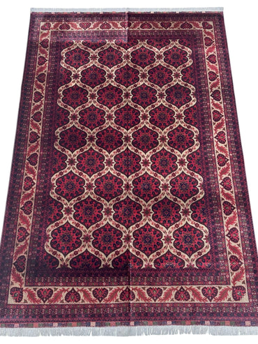 Hand-Knotted Afghani Heart Shape Wool Rug – 6’6″ x 9’5″