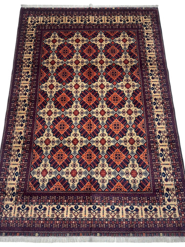 Hand-Knotted Afghani Yusufi Wool Rug – 6’7″ x 10’0″