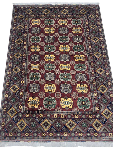 Hand-Knotted Afghani Turkmenistani Wool Rug – 6’5″ x 9’9″