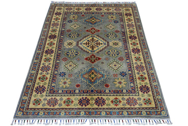 Hand-Knotted Afghani Kazak Wool Rug – 3’11″ x 5’6″