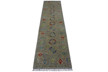 Hand-Knotted Afghani Kazak Wool Rug – 2’7″ x 10’0″