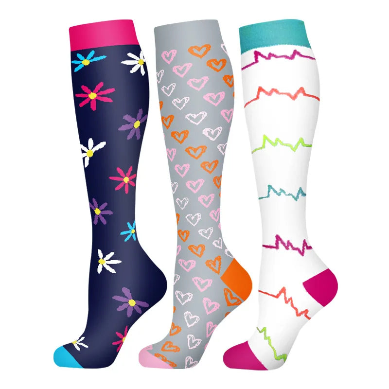 58 Styles 3 Pairs/Pack Compression Socks Knee High 30MmHg Women Men Sports Socks Edema Diabetes Varicose Veins Running Socks Quick Pick Grocers