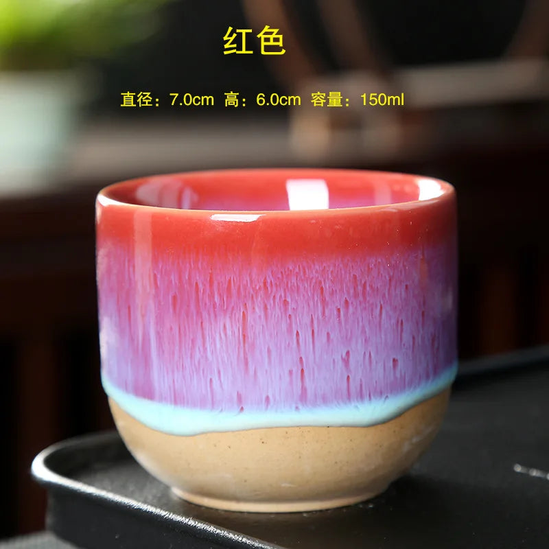 Kiln Change China Ceramic Tea Cup Pottery Jianzhan Drinkware Temmoku Glaze Porcelain Kung Fu Cups Set for Water Latte Milk Quick Pick Grocers