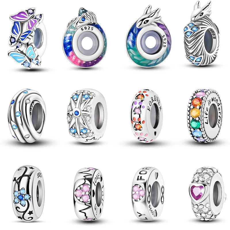 100% 925 Sterling Silver Rainbow Zircon Colorful Butterfly Dragon Shaped Silicone Stopper Charms Beads Fit DIY Bracelets Jewelry Econic Blanks