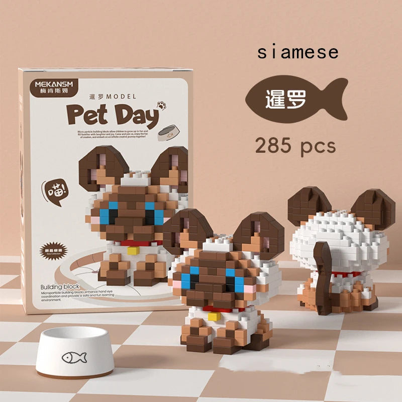 18 Styles Little Dog Cat Cute Pet Small Building Block Model Series Ornaments Children's Toys Miniature Bricks Quick Pick Grocers