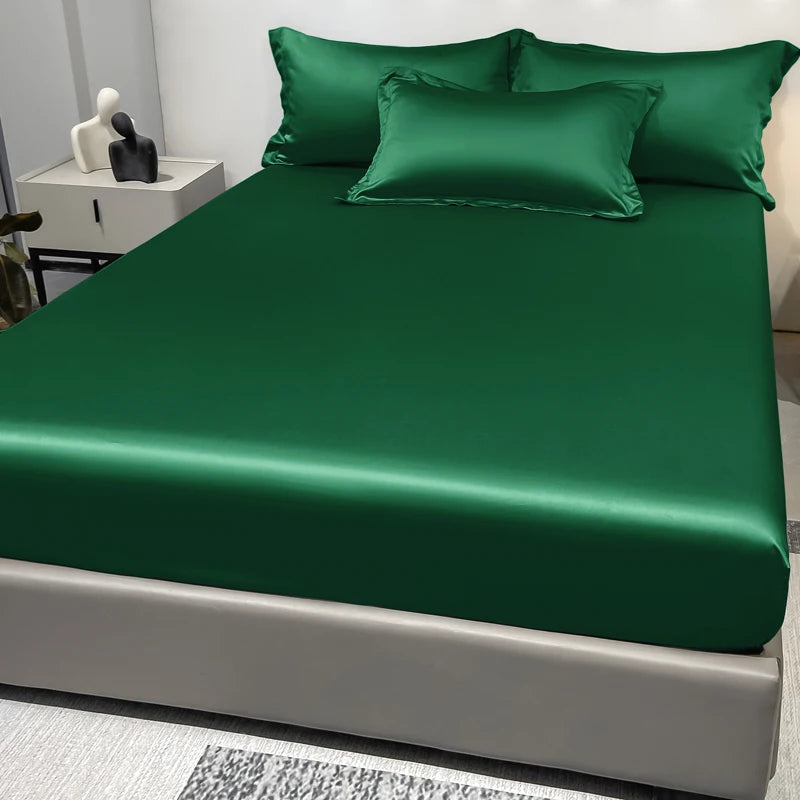 1 Simple Modern Satin Solid Color Fitted Sheet, Solid Color Ice Silk Bedspread For Bedroom, Bedding (Excluding Pillowcases) Quick Pick Grocers