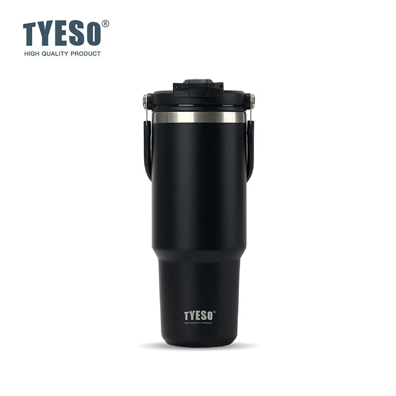 Tyeso Large-Capacity Thermoses Handle Vacuum Cup Dual-Drink Coffee Mug Stainless Steel Ice Cup Car Bottle Hot Cold Retention Quick Pick Grocers