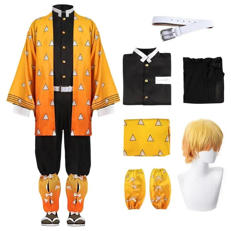 Anime Demon Moordenaar Kimetsu No Yaiba Agatsuma Zenitsu Cosplay tuum Pruik Vrouwen Kimono Uniform Halloween Kerstfeest Kleding Quick Pick Grocers