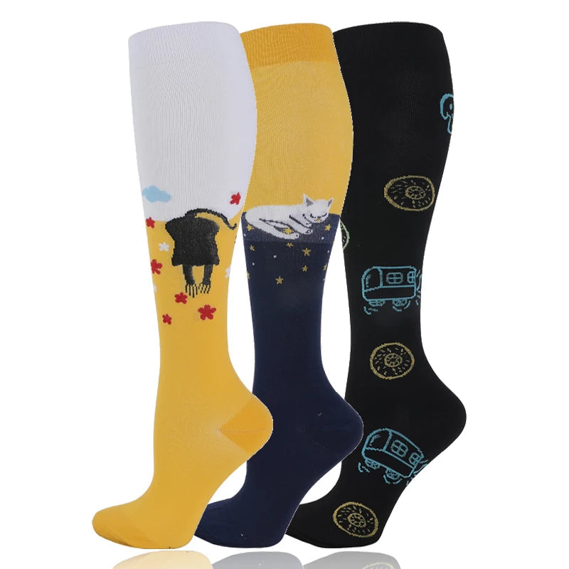 58 Styles 3 Pairs/Pack Compression Socks Knee High 30MmHg Women Men Sports Socks Edema Diabetes Varicose Veins Running Socks Quick Pick Grocers