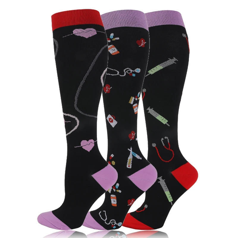 58 Styles 3 Pairs/Pack Compression Socks Knee High 30MmHg Women Men Sports Socks Edema Diabetes Varicose Veins Running Socks Quick Pick Grocers