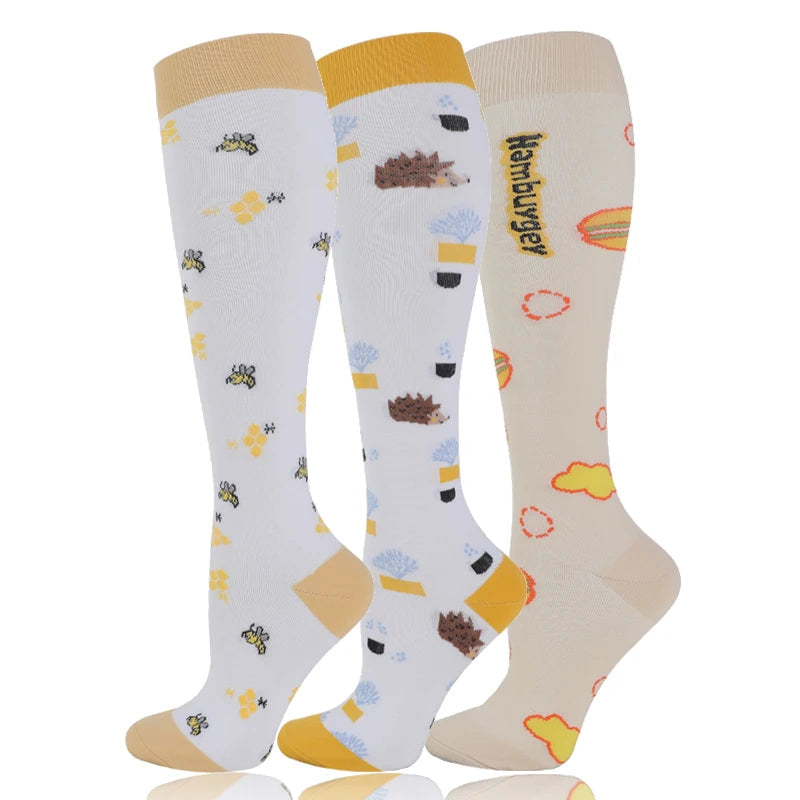 58 Styles 3 Pairs/Pack Compression Socks Knee High 30MmHg Women Men Sports Socks Edema Diabetes Varicose Veins Running Socks Quick Pick Grocers