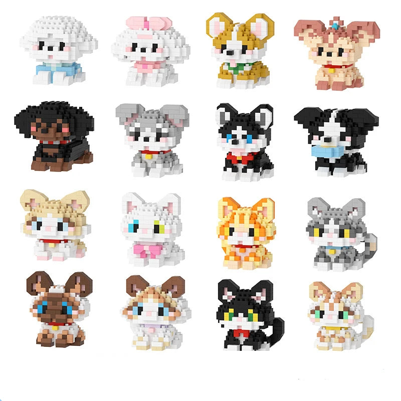 18 Styles Little Dog Cat Cute Pet Small Building Block Model Series Ornaments Children's Toys Miniature Bricks Quick Pick Grocers