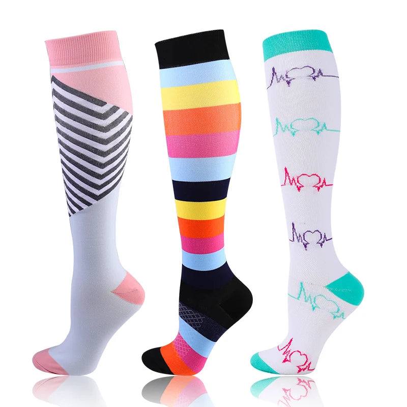 58 Styles 3 Pairs/Pack Compression Socks Knee High 30MmHg Women Men Sports Socks Edema Diabetes Varicose Veins Running Socks Quick Pick Grocers