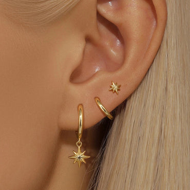 3 Piece Fashion Stainless Steel Round Star Drop Earrings Set for Women 18K Gold Plated Dangle Earring Punk Unisex Rock Jewelry Econic Blanks