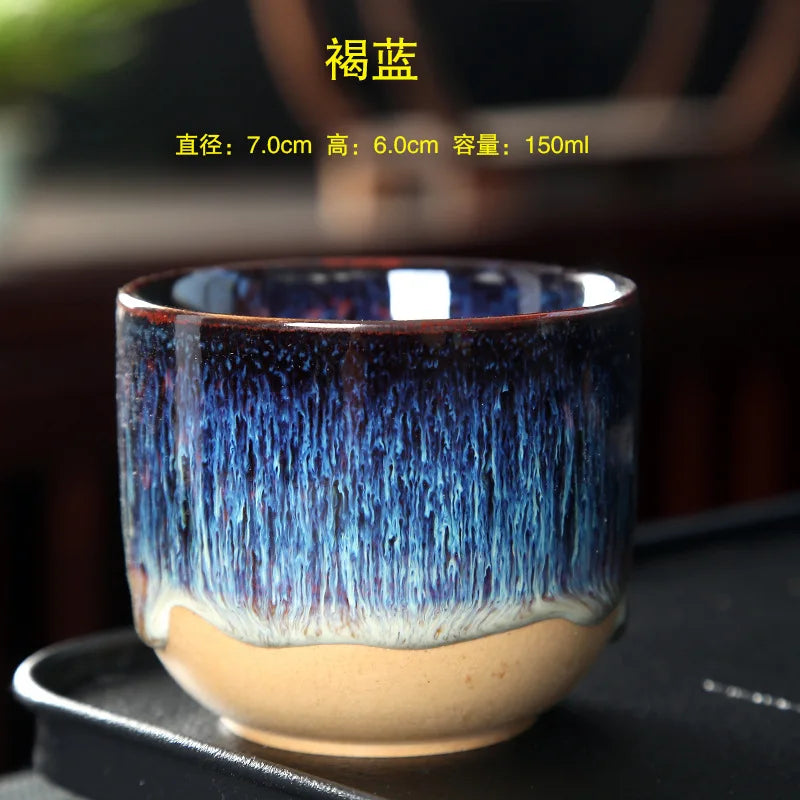 Kiln Change China Ceramic Tea Cup Pottery Jianzhan Drinkware Temmoku Glaze Porcelain Kung Fu Cups Set for Water Latte Milk Quick Pick Grocers