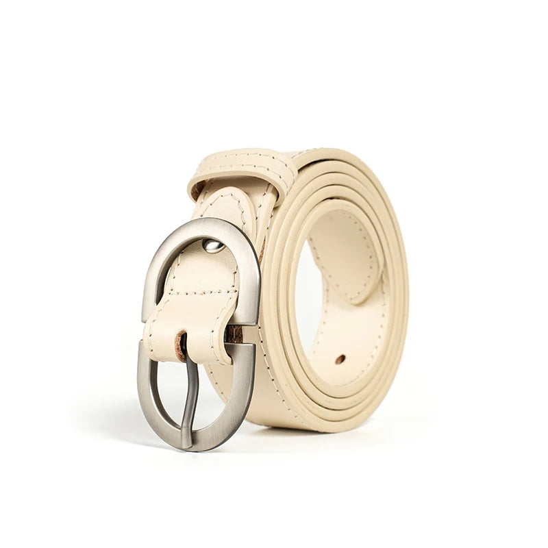 BEAUTODAY Belt Women Genuine Cow Leather Metal Oval Buckle Retro Simple Solid Ladies Jeans Dress Waistband Handmade 91012 Quick Pick Grocers