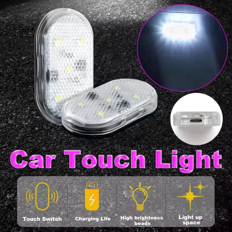 1/2/4PC Mini Car LED Light USB Charging Interior Lighting Lamp for Armrest Box Switch Touch Magnetic Reading Lamp Foot Light