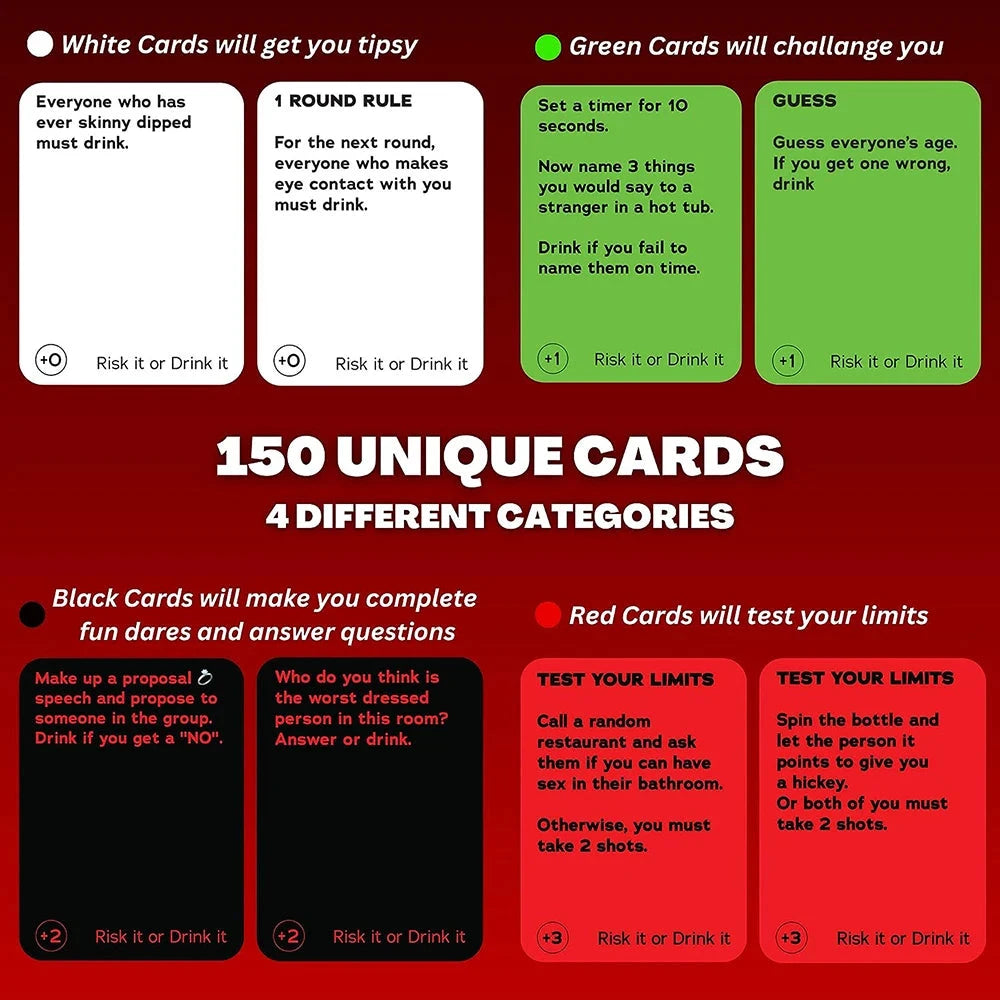Risk It Or Drink It Fun Party Game For College Card Game Drinking Game Pregame Night Hilarious Dares Challenges Questions Adult Econic Blanks
