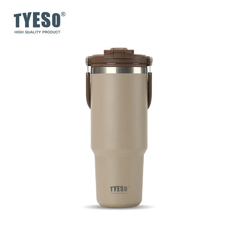 Tyeso Large-Capacity Thermoses Handle Vacuum Cup Dual-Drink Coffee Mug Stainless Steel Ice Cup Car Bottle Hot Cold Retention Quick Pick Grocers