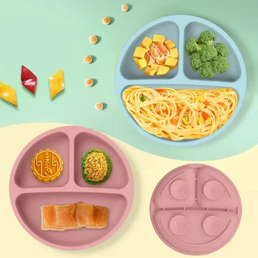 Food Grade Silicone Child Dish Set Baby Feeding Bowl Suction Plate Straw Cup Wooden Spoon Fork for Kids Tableware Toddler Dishes Purest Peak