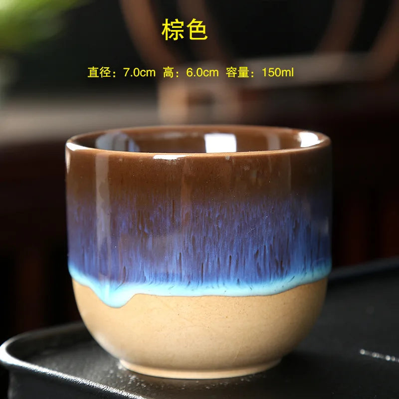 Kiln Change China Ceramic Tea Cup Pottery Jianzhan Drinkware Temmoku Glaze Porcelain Kung Fu Cups Set for Water Latte Milk Quick Pick Grocers