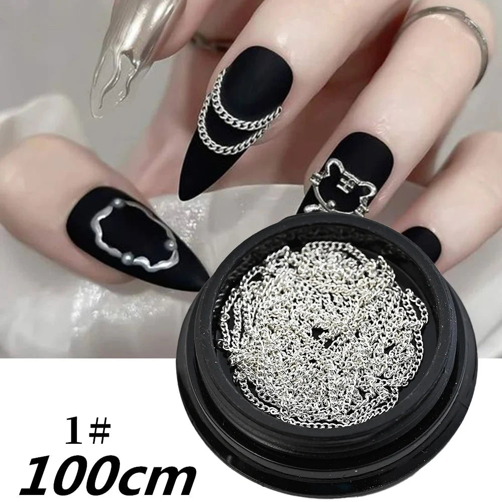 100/50cm Long Luxury Crystal Chain Nail Charms 1.5/2mm Shinying Clear/AB Diamond Nail Art Metal Steel French Manicure Crystal Econic Blanks