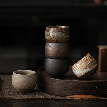 Japanese Handmade Rough Pottery Tea Cup Ceramic Kung Fu Tea Set Single Cup Antique Style Quiet Path Antique Craftsmanship Gift Quick Pick Grocers