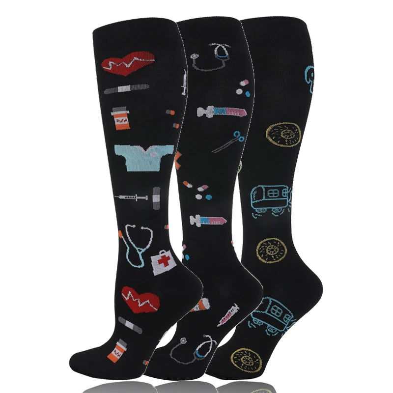 58 Styles 3 Pairs/Pack Compression Socks Knee High 30MmHg Women Men Sports Socks Edema Diabetes Varicose Veins Running Socks Quick Pick Grocers